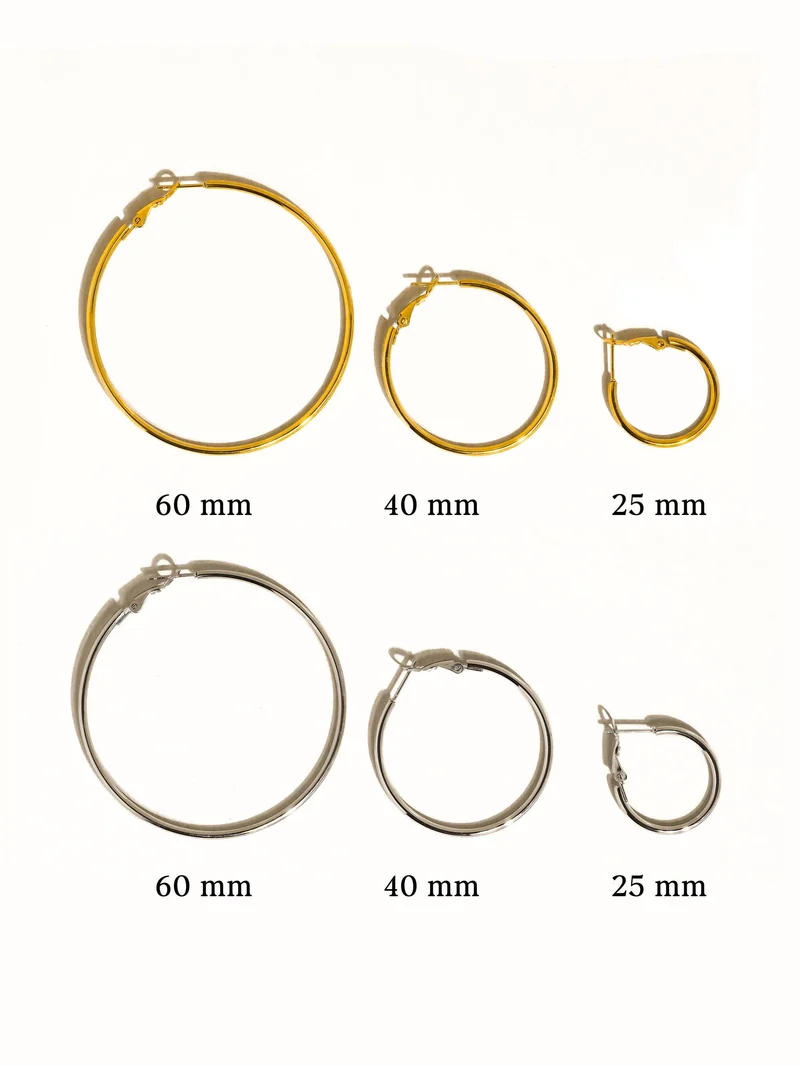 Eska 18K Gold Non-Tarnish Classic Thin Hoop Earring: Silver / 40 MM