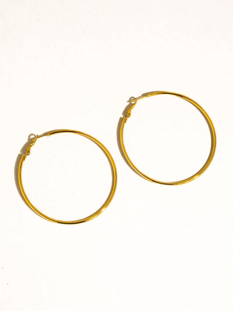 Eska 18K Gold Non-Tarnish Classic Thin Hoop Earring: Silver / 40 MM