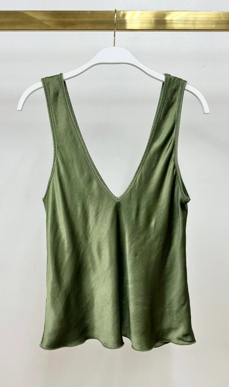 Silky V Neck Tank Navy
