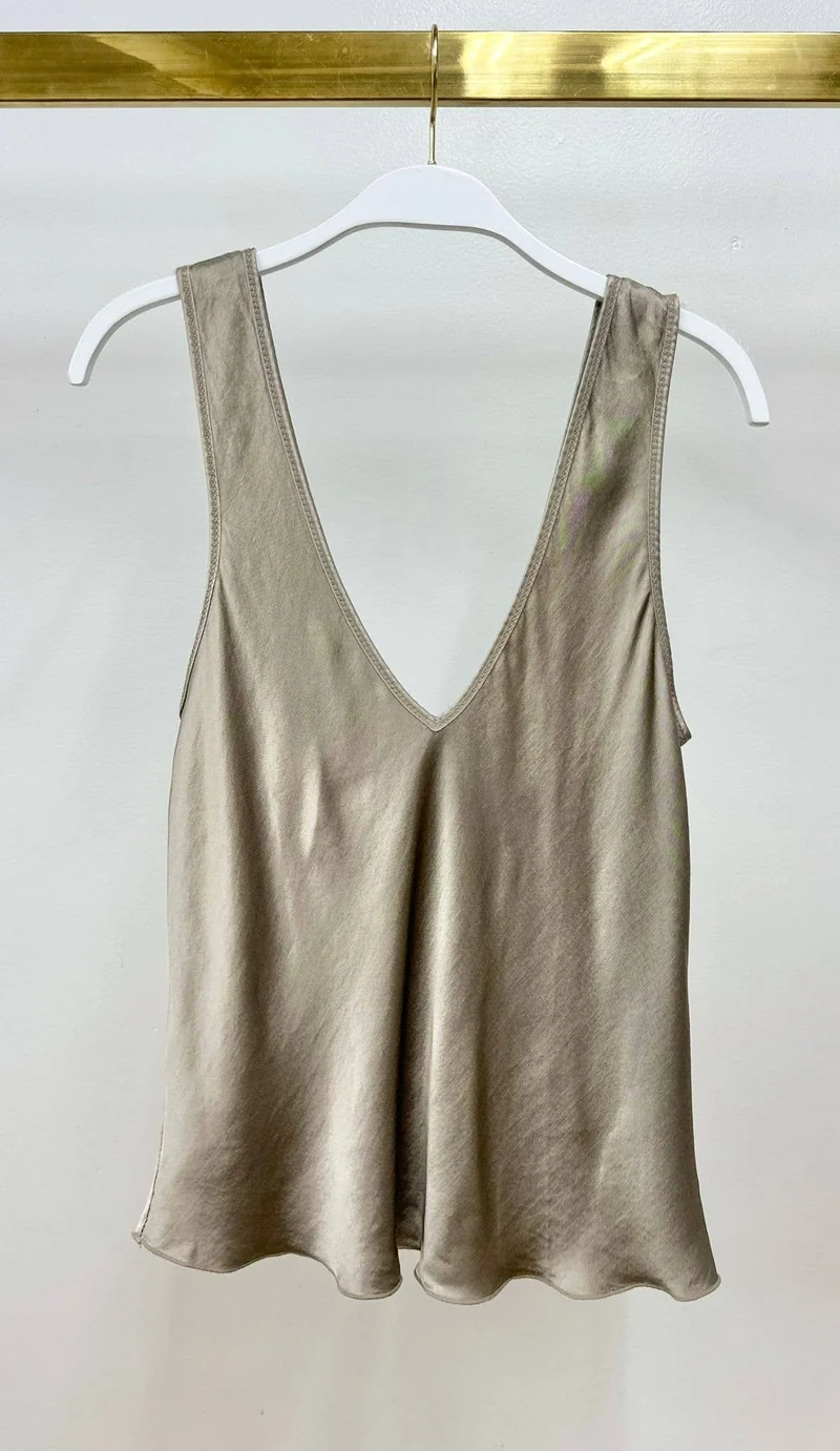 Silky V Neck Tank Navy