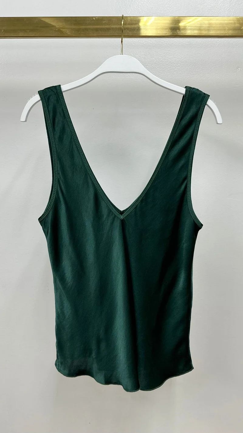 Silky V Neck Tank Navy