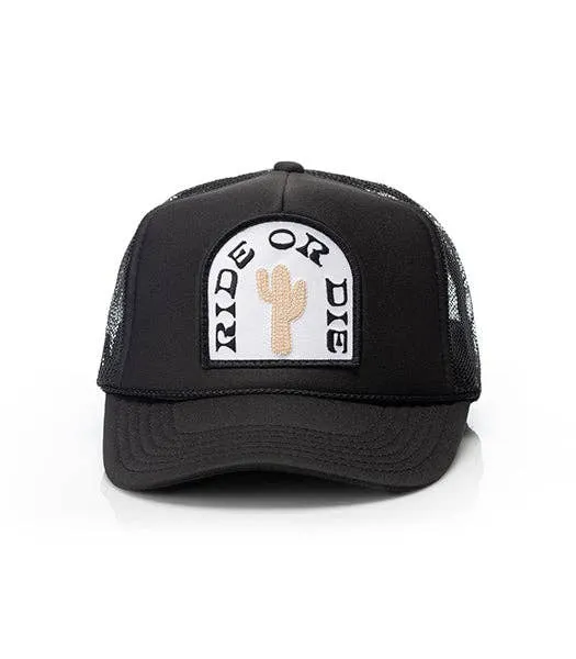 Ride or Die Patch Trucker Hat: Black