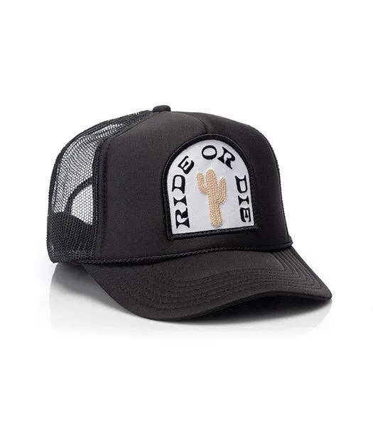 Ride or Die Patch Trucker Hat: Black