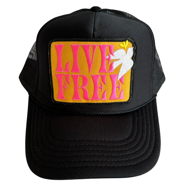 Live Free Patch Trucker Hat: Black