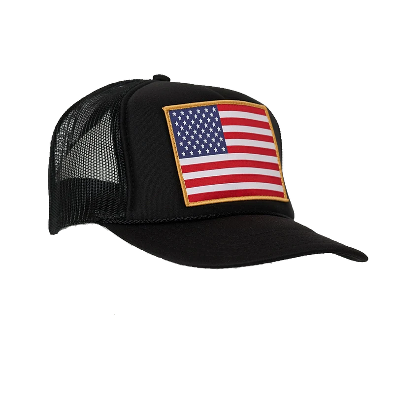 American Flag Patch Trucker Hat: Black