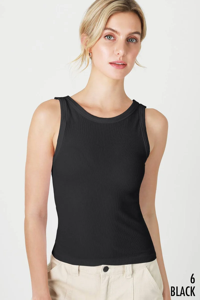 NS8216 - Reversible Ribbed Tank Top: 6 Black
