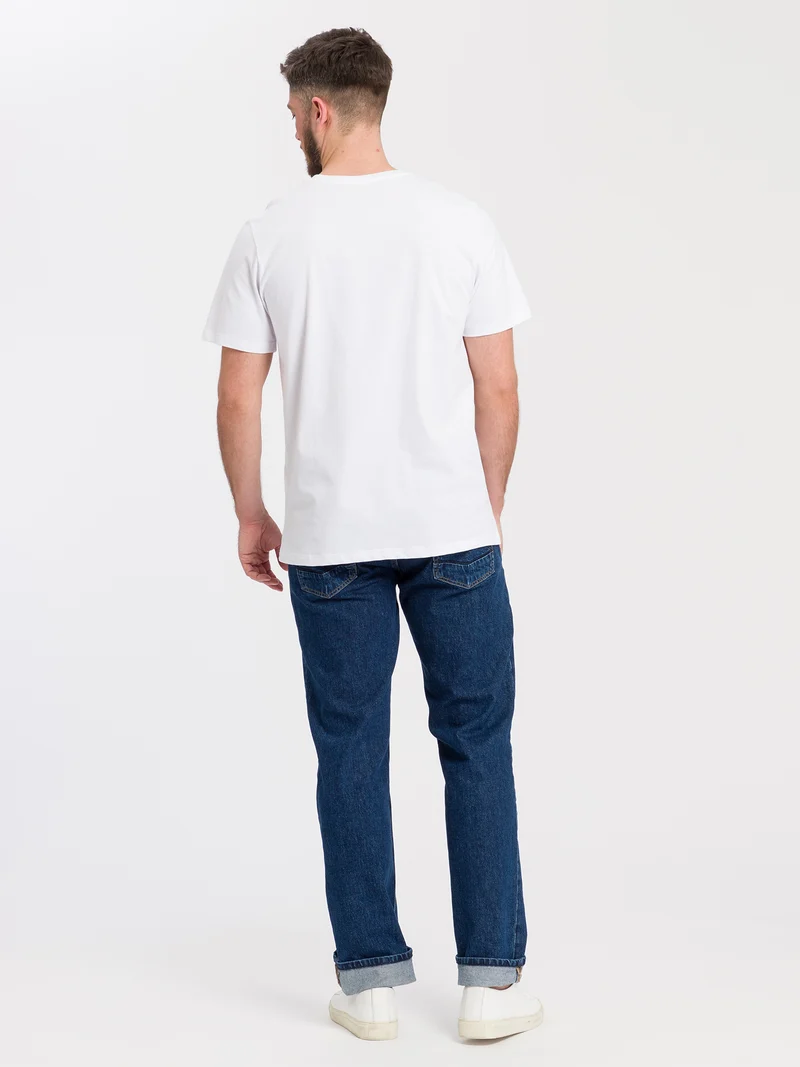 Herren Regular CROSS JEANS Logo T-Shirt weiß