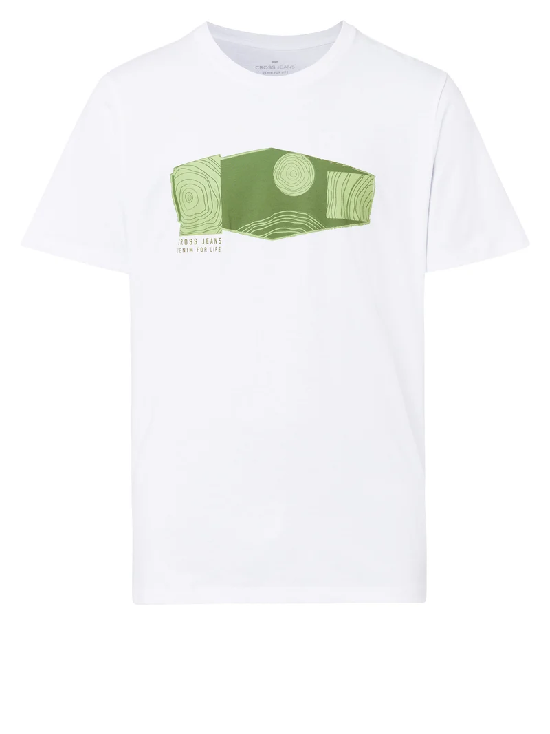 Herren Regular CROSS JEANS Logo T-Shirt weiß