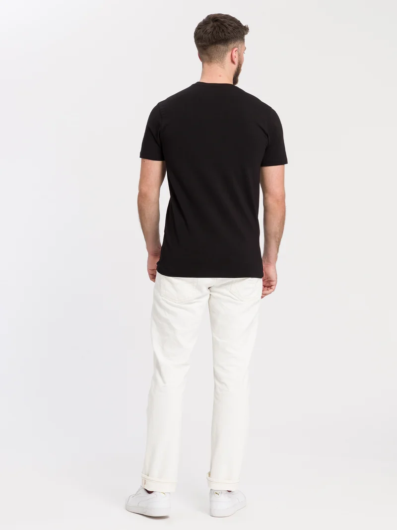 Herren Regular Print T-Shirt schwarz