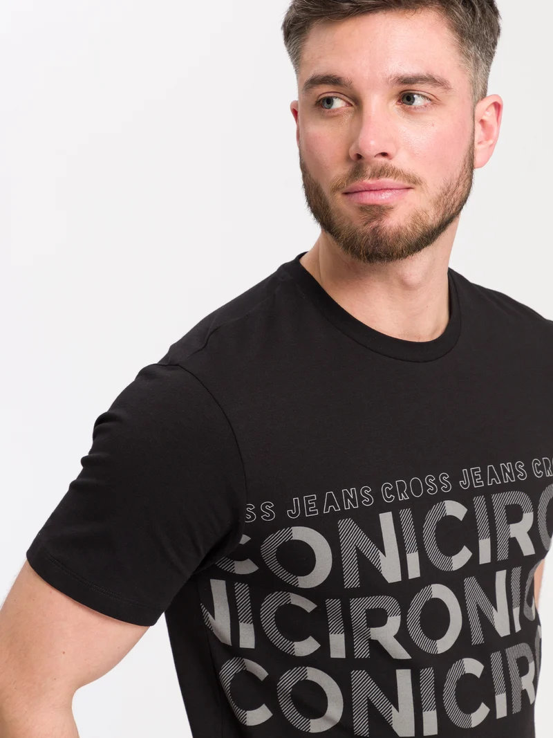Herren Regular Print T-Shirt schwarz