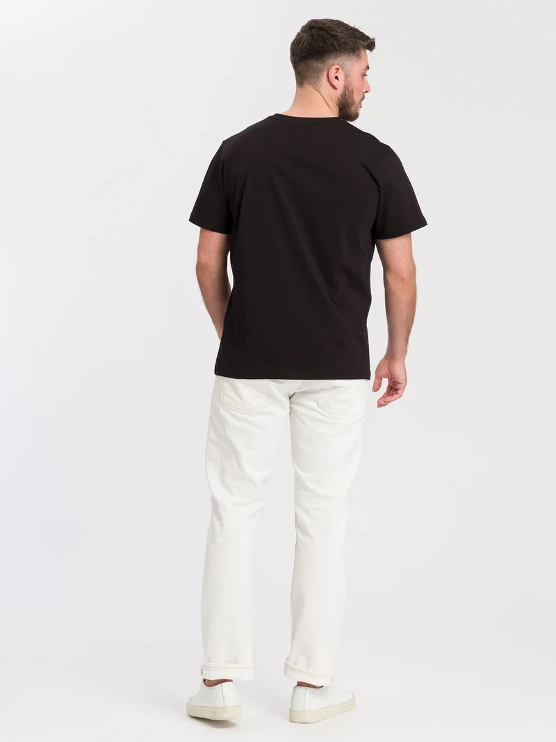Herren Regular Print T-Shirt schwarz