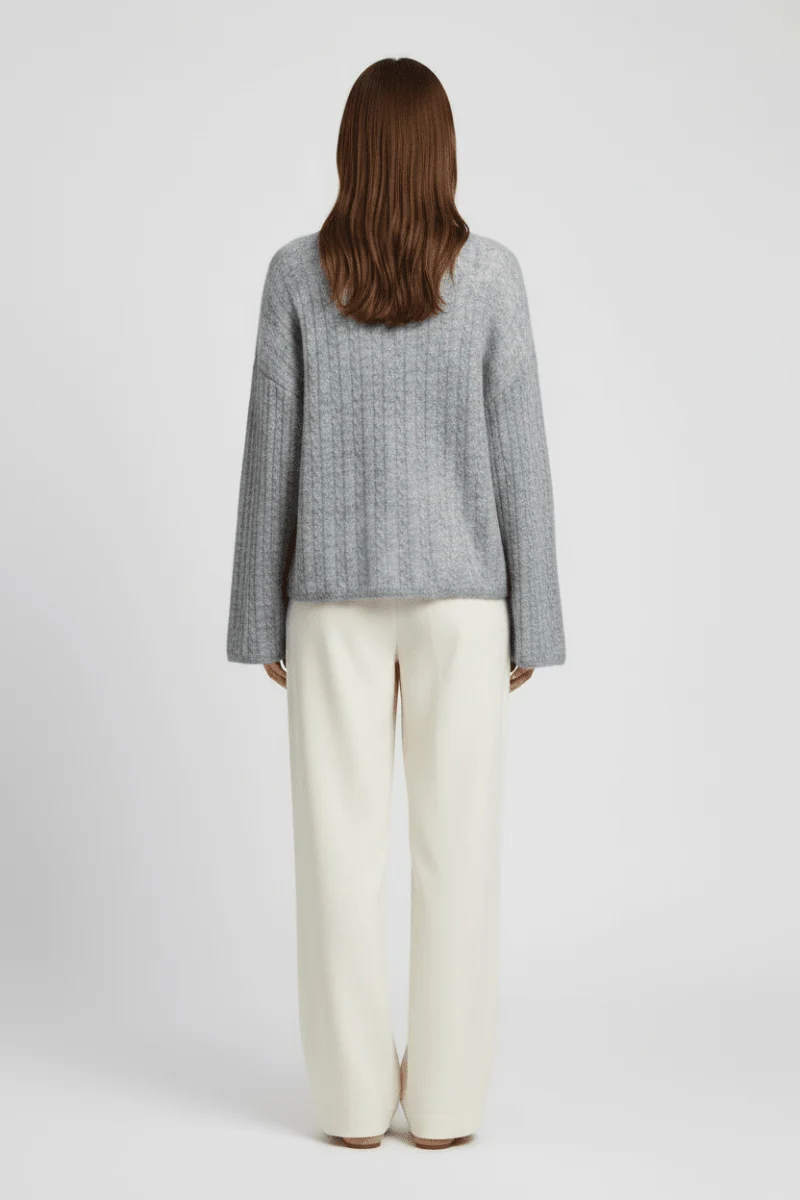 YAYA Oversized-Zopfpullover mit U-Boot-Ausschnitt Mittelgrau Melange
