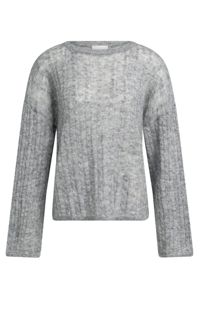 YAYA Oversized-Zopfpullover mit U-Boot-Ausschnitt Mittelgrau Melange
