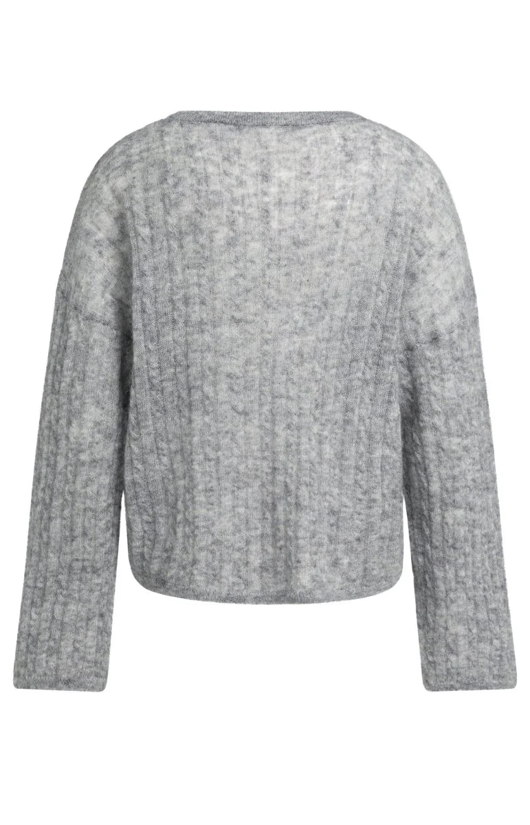YAYA Oversized-Zopfpullover mit U-Boot-Ausschnitt Mittelgrau Melange