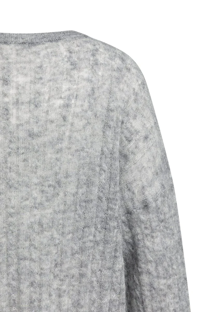 YAYA Oversized-Zopfpullover mit U-Boot-Ausschnitt Mittelgrau Melange