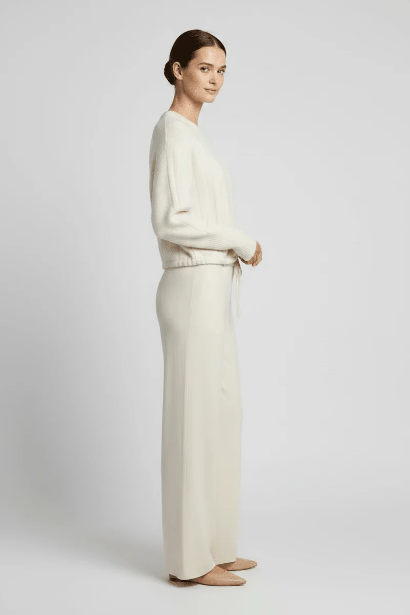 YAYA Pullover mit Fledermausärmeln und Kordelzug am Saum Off White Melange