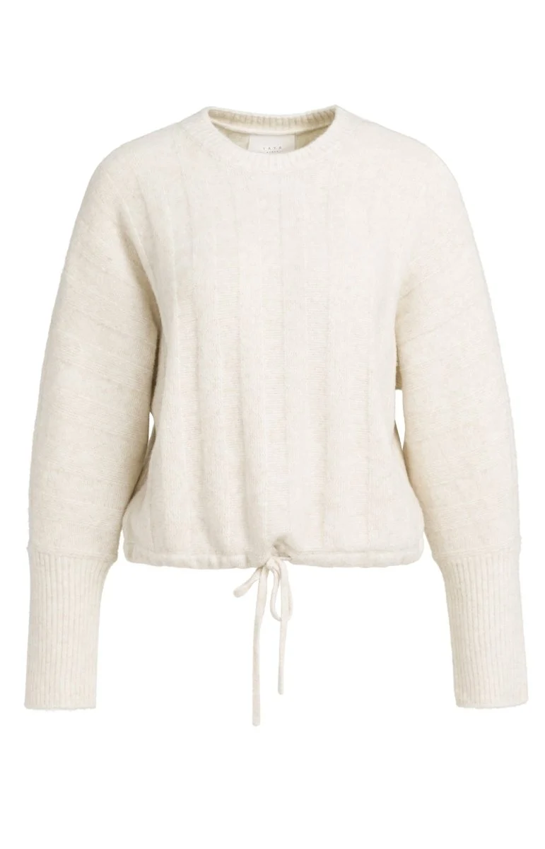 YAYA Pullover mit Fledermausärmeln und Kordelzug am Saum Off White Melange