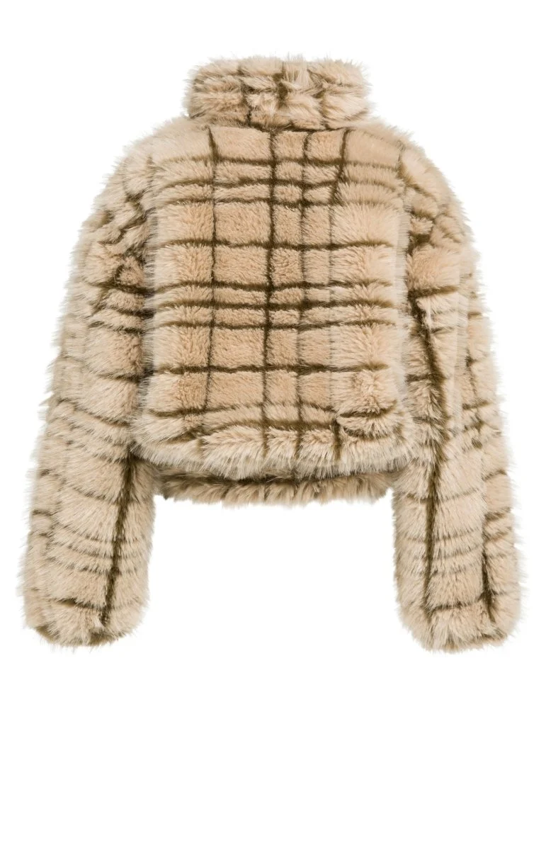 YAYA Kunstfell-Jacke mit Kragen und Karomuster Pure Cashmere Grau Dessin