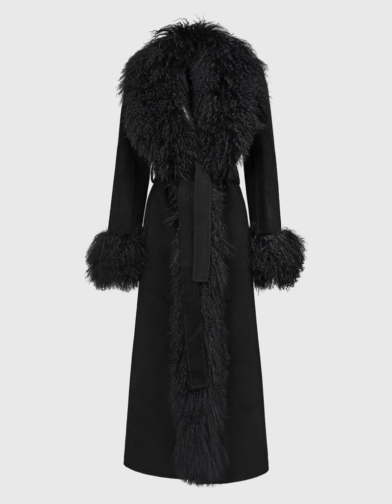 Woll-Mantel Lola Mongolian mit Shearling-Besatz