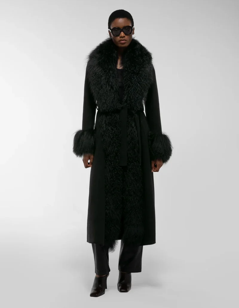 Woll-Mantel Lola Mongolian mit Shearling-Besatz