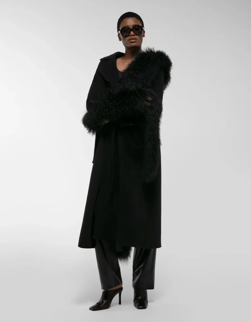Woll-Mantel Lola Mongolian mit Shearling-Besatz