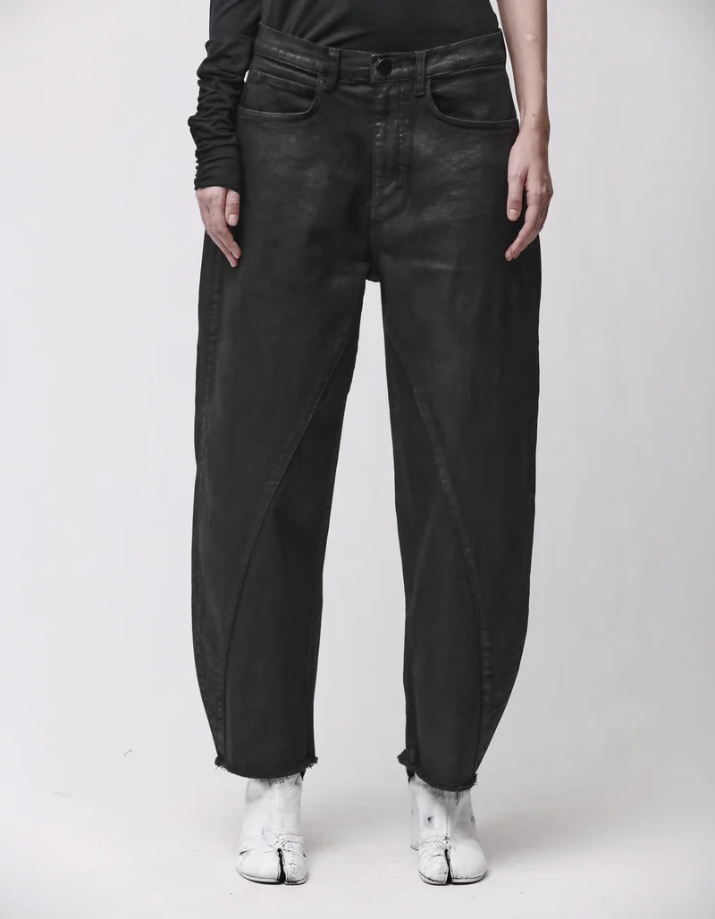 Coated Barrel-Leg Jeans