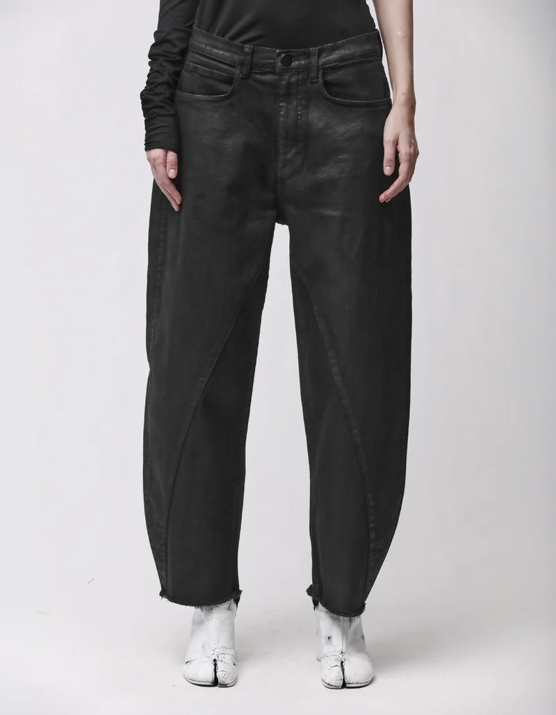 Coated Barrel-Leg Jeans