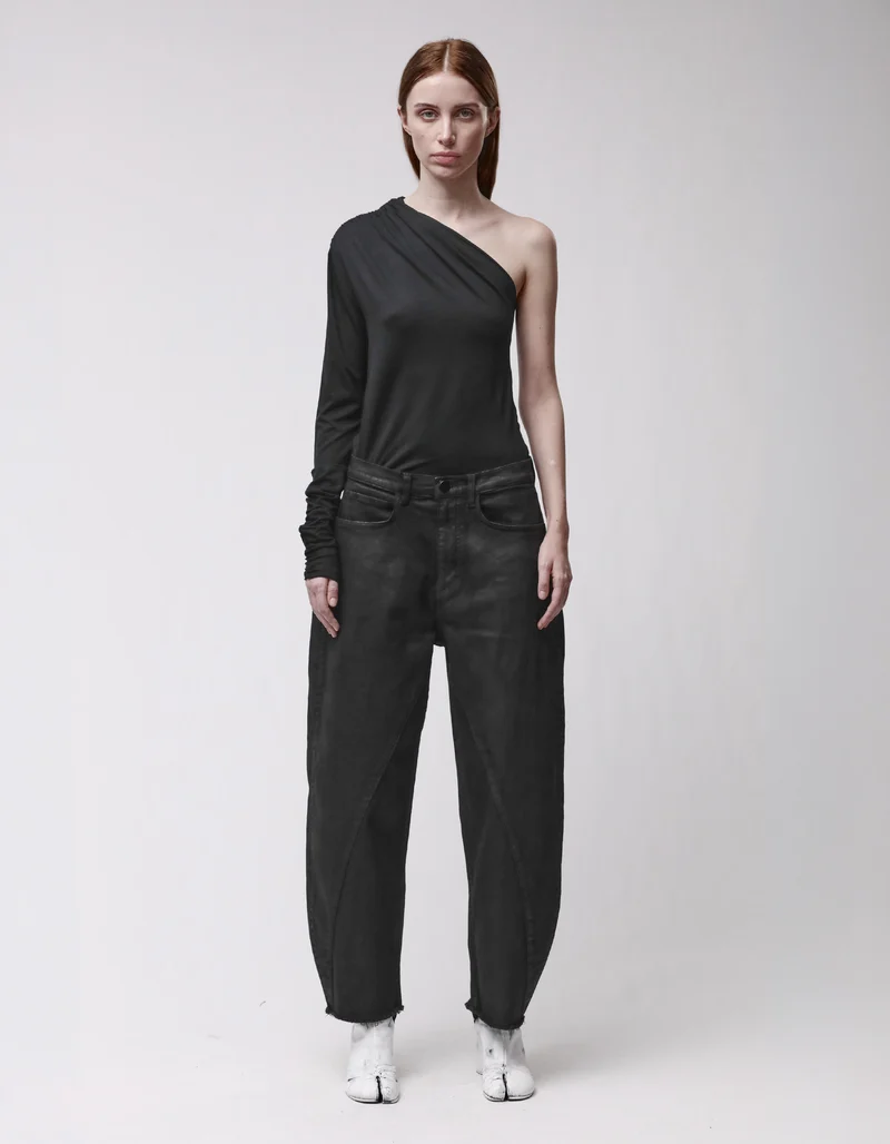 Coated Barrel-Leg Jeans