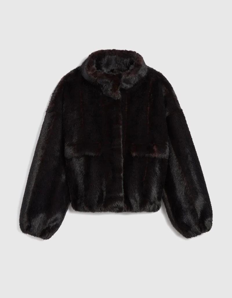 Faux-Fur Jacke Bomber Iris mit Kapuze