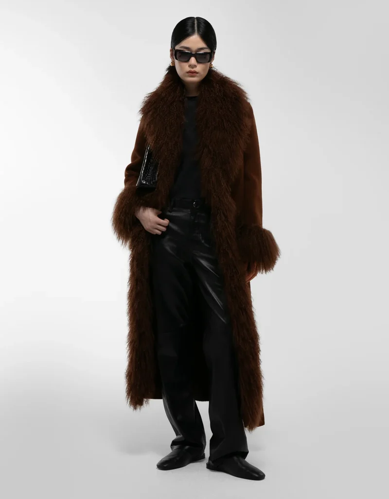 Woll-Mantel Lola Mongolian mit Shearling-Besatz