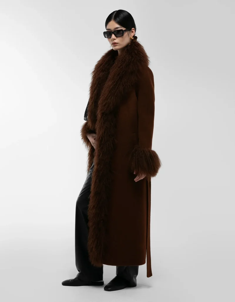 Woll-Mantel Lola Mongolian mit Shearling-Besatz