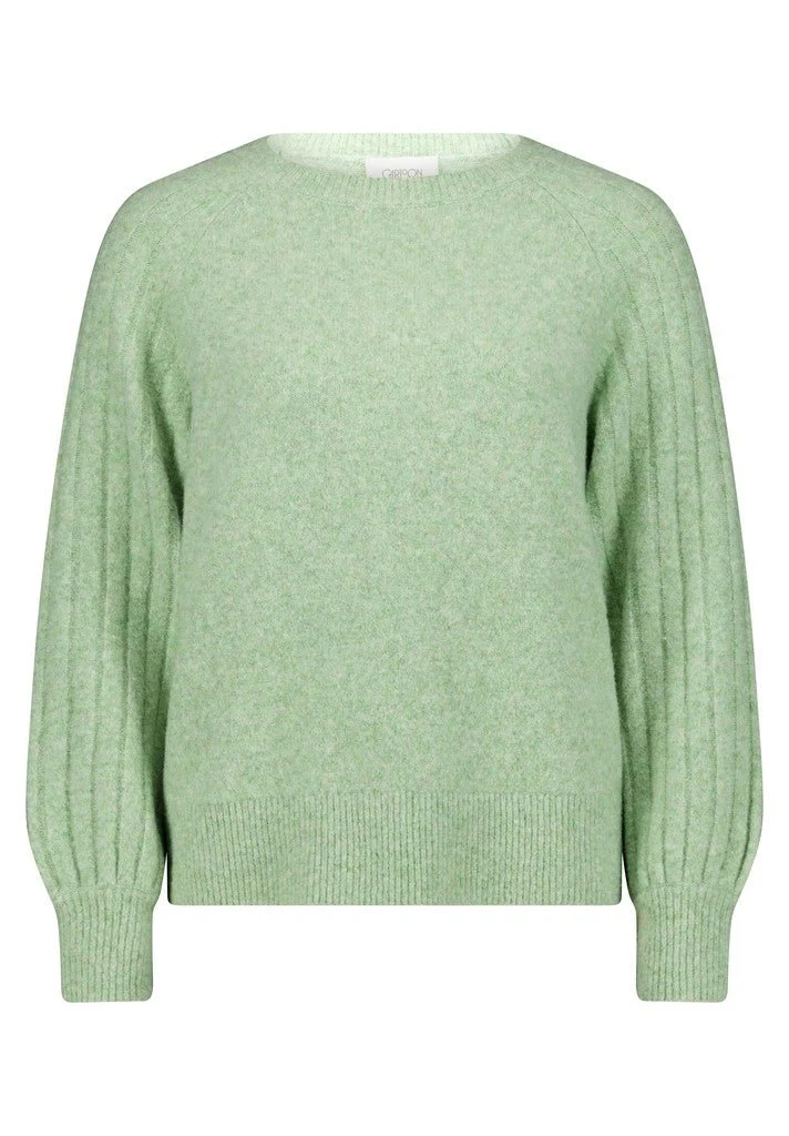 Cartoon Strickpullover Kurz 1/1 Arm Grün Meliert