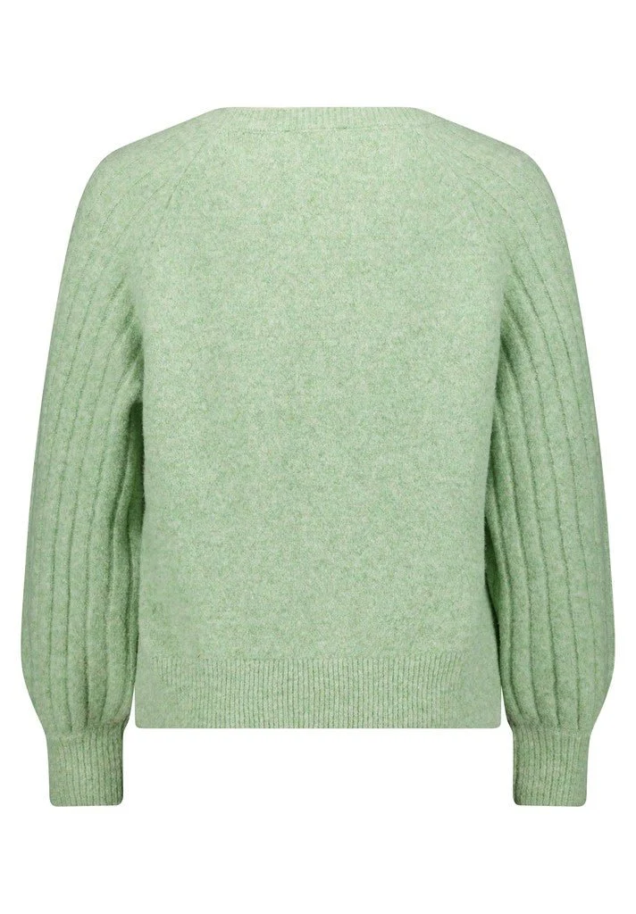 Cartoon Strickpullover Kurz 1/1 Arm Grün Meliert