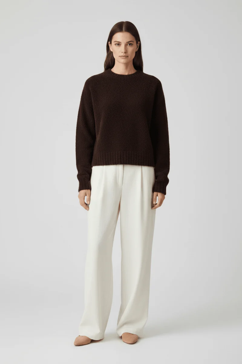 Rich & Royal Bouclé Pullover Crew Neck in Chocolate Torte