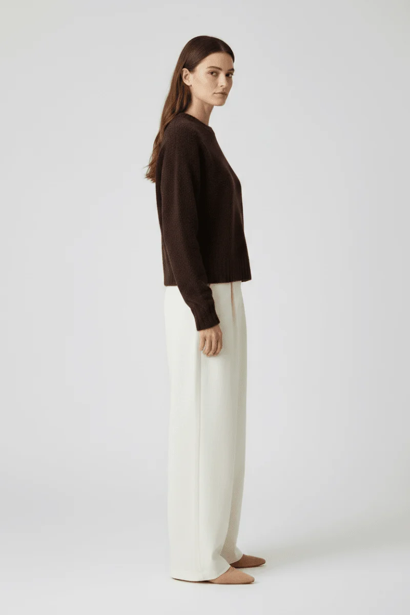 Rich & Royal Bouclé Pullover Crew Neck in Chocolate Torte
