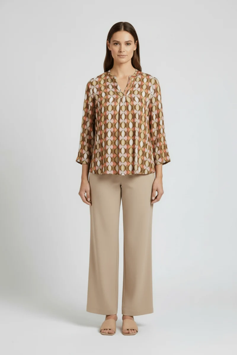 Cartoon Bluse Kurz 1/1 Arm Grün/Taupe