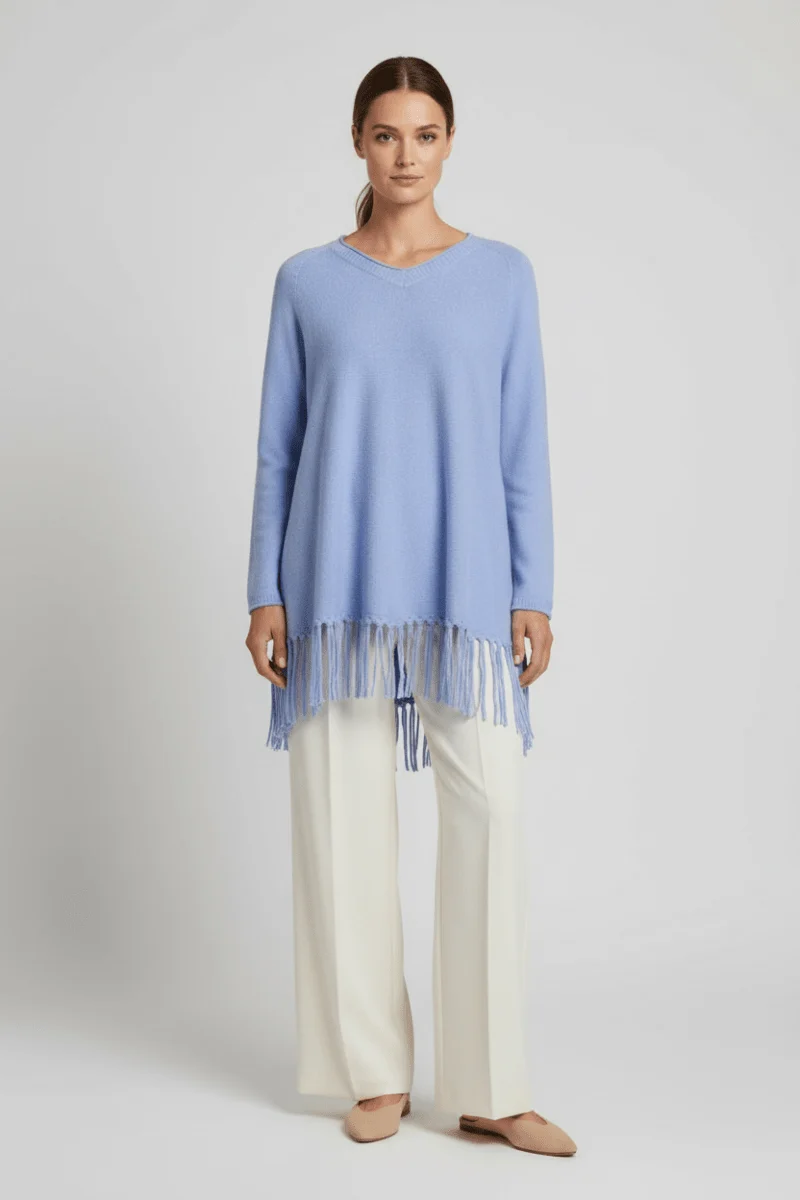 Cartoon Strickpullover Lang 1/1 Arm in der Farbe Hellblau