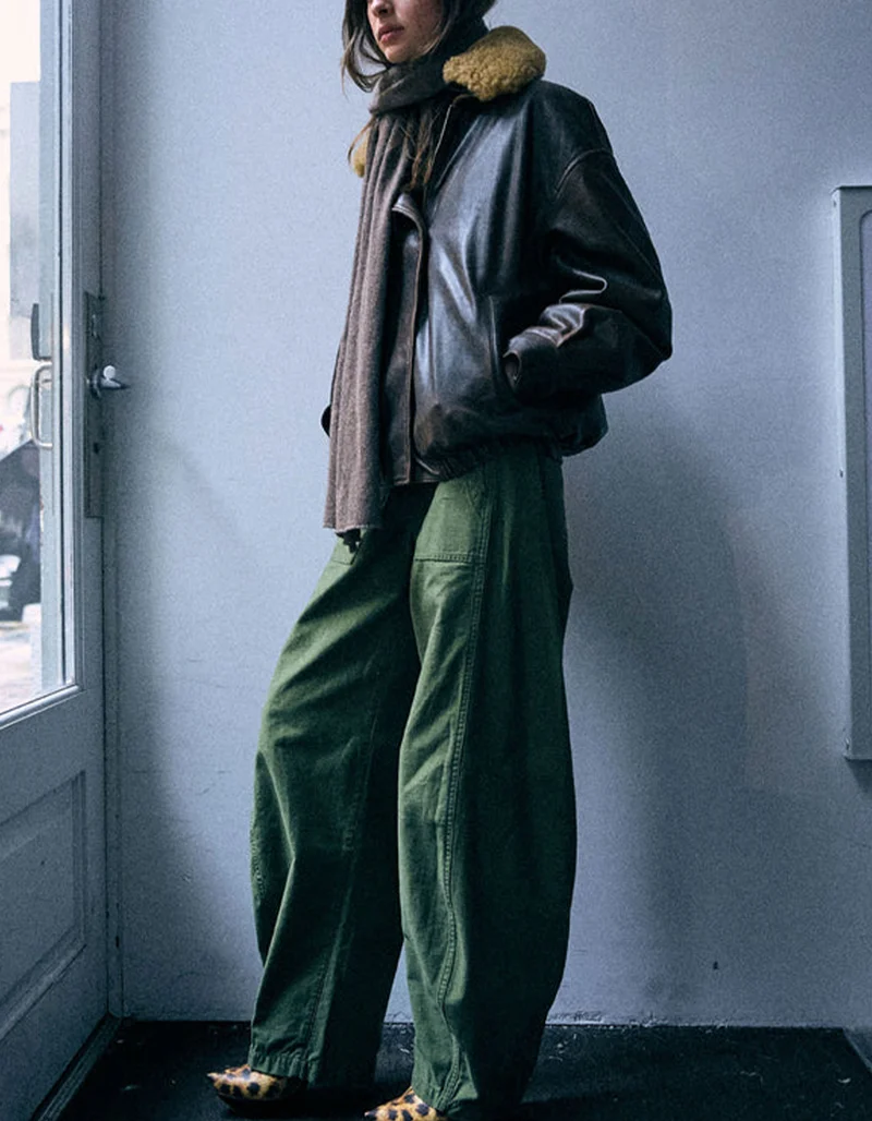 Lammleder-Bomberjacke mit abnehmbarem Shearling-Kragen