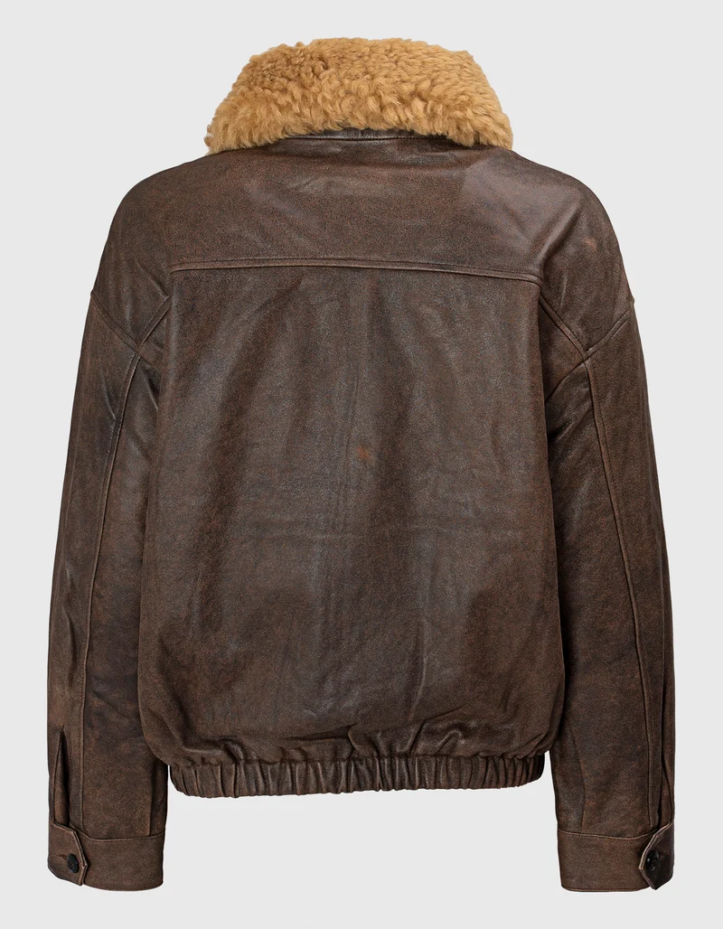 Lammleder-Bomberjacke mit abnehmbarem Shearling-Kragen