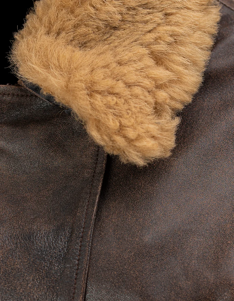Lammleder-Bomberjacke mit abnehmbarem Shearling-Kragen