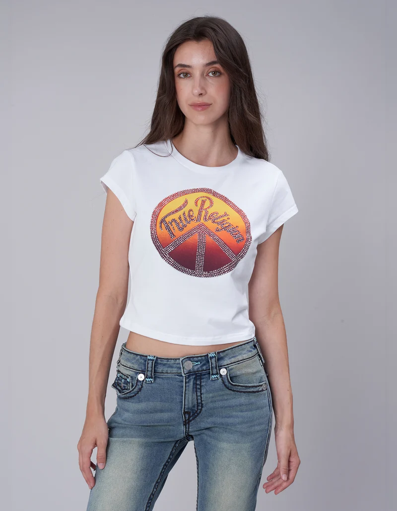 Crop T-Shirt mit Strasssteinen