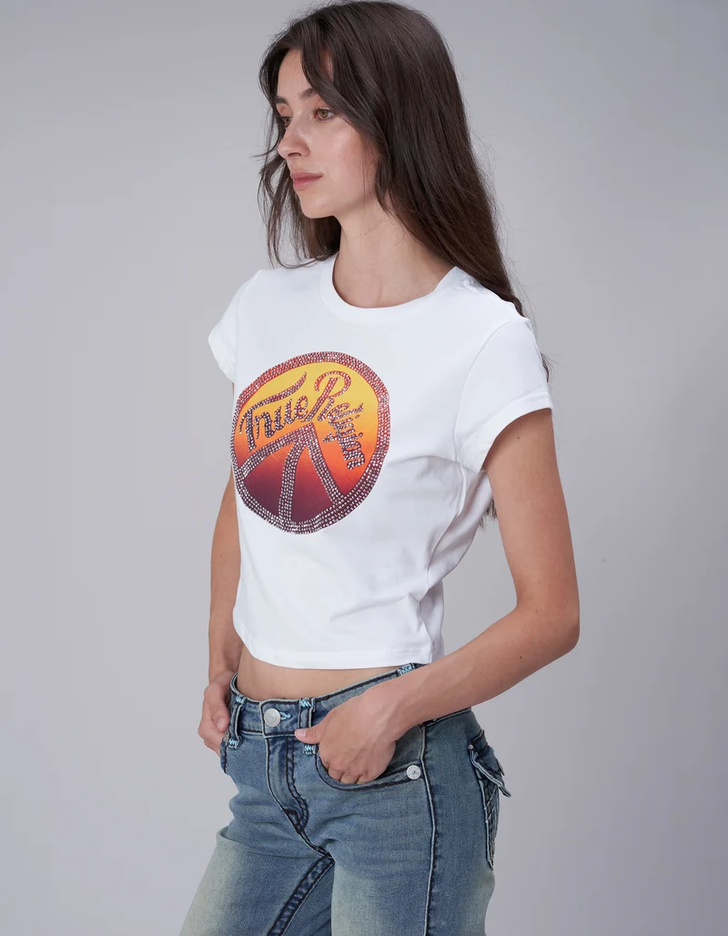 Crop T-Shirt mit Strasssteinen