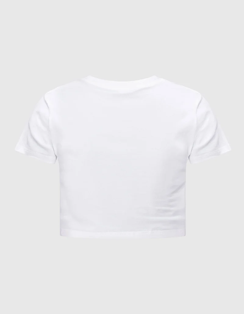 Bedrucktes Cropped T-Shirt mit Strassverzierung