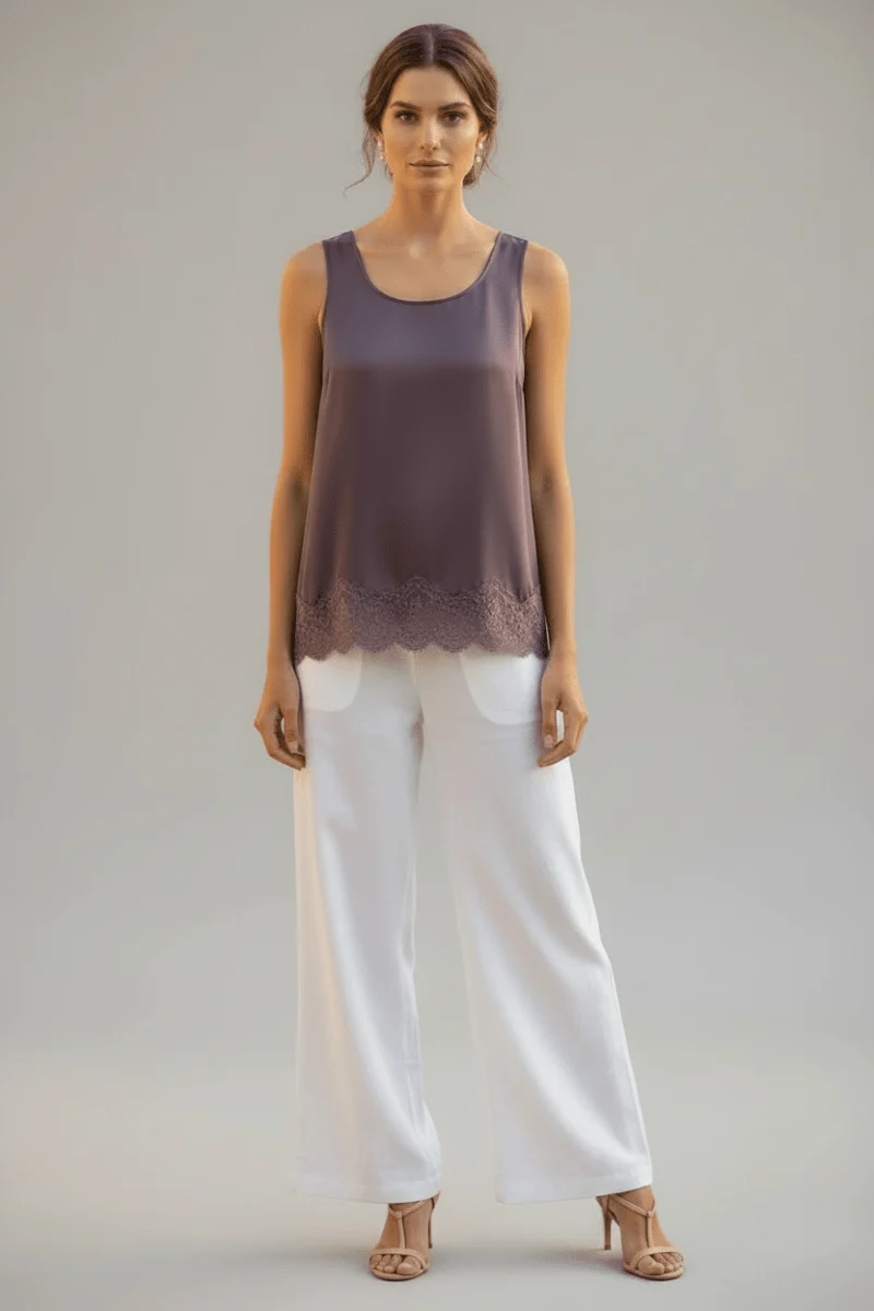 Rich & Royal Satin Top Damen – Elegantes Spitzenoberteil in Mulberry