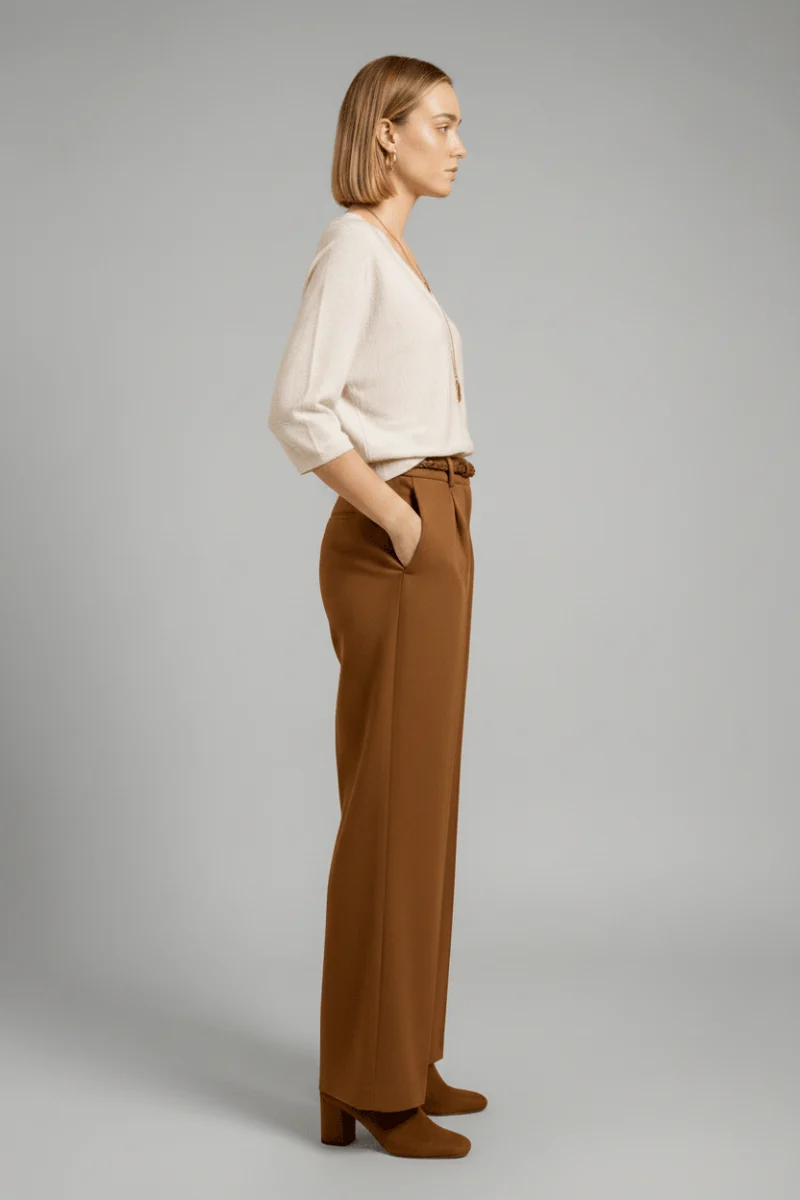 YAYA V-Ausschnitt-Pullover mit Dreiviertelärmeln und Nahtverzierungen Beige Melange