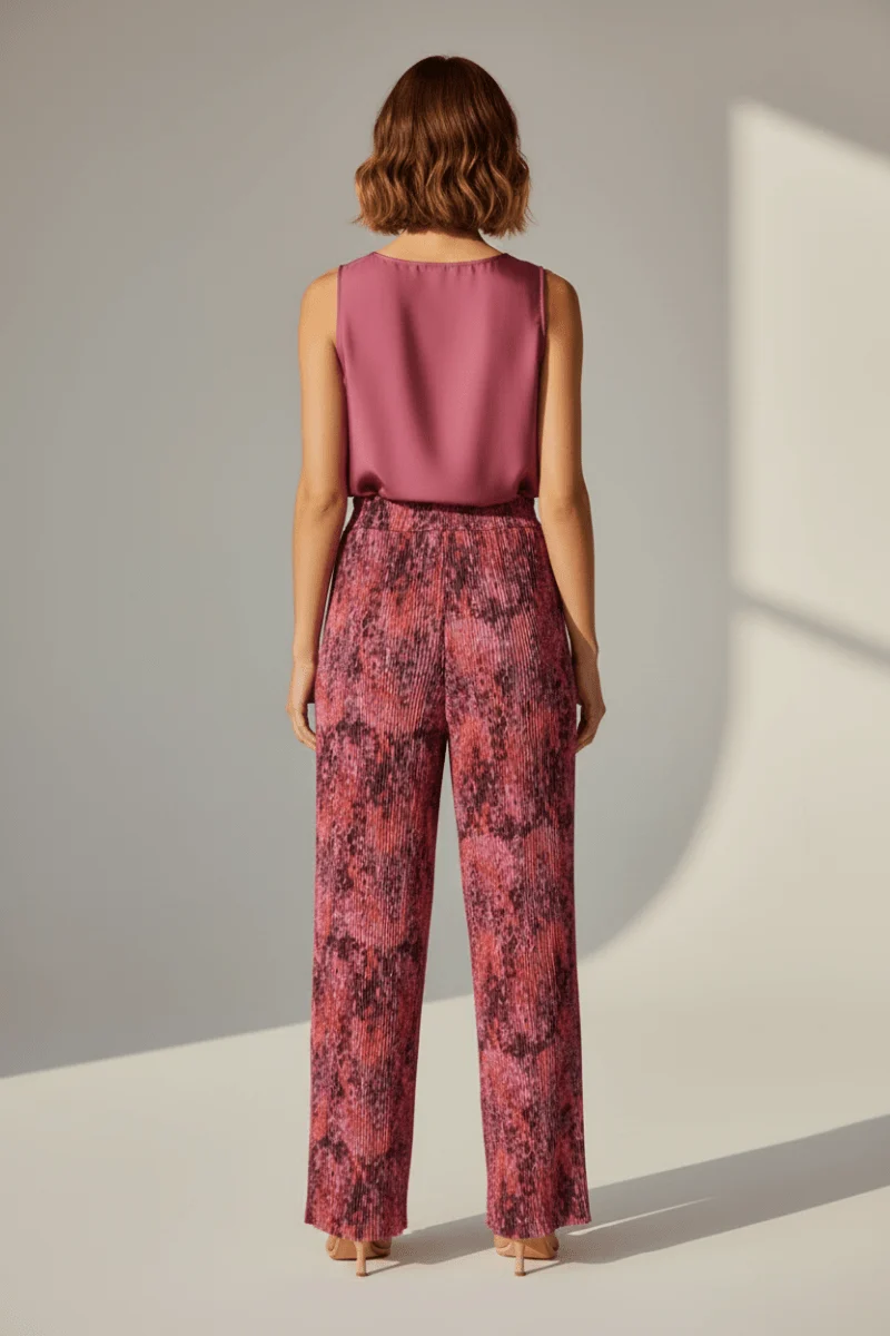 Rich & Royal Dot Print Crinkled Pants in Mulberry