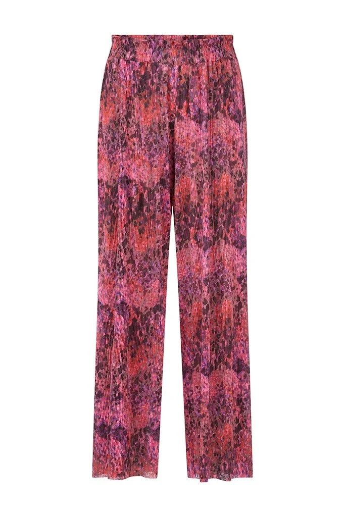 Rich & Royal Dot Print Crinkled Pants in Mulberry
