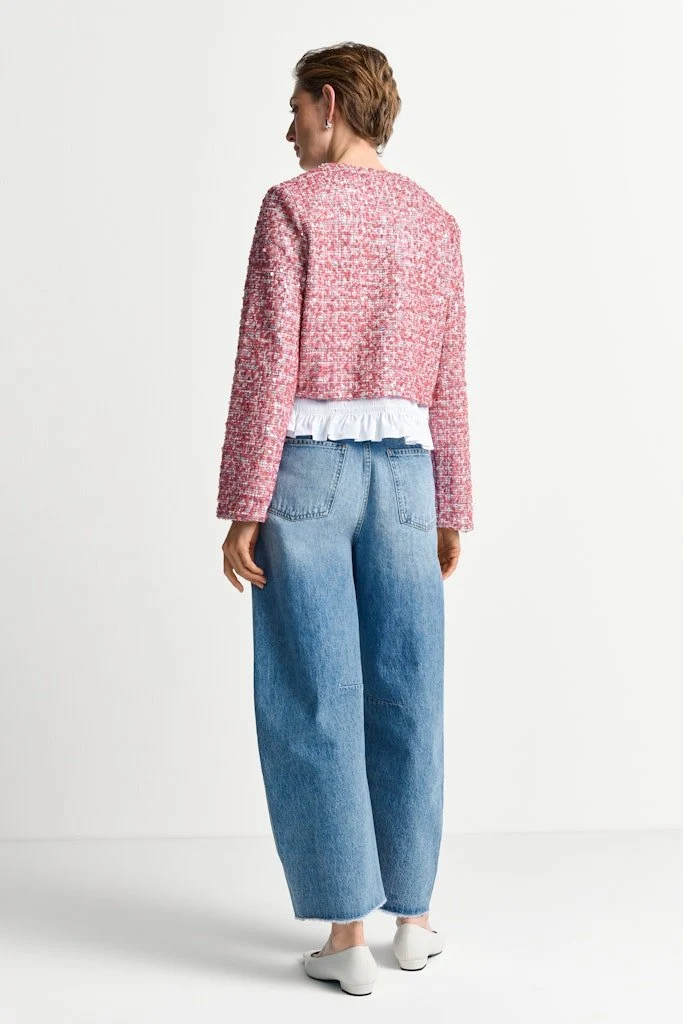 Rich & Royal Sequin Jacket with Peplum in Powder Rosé