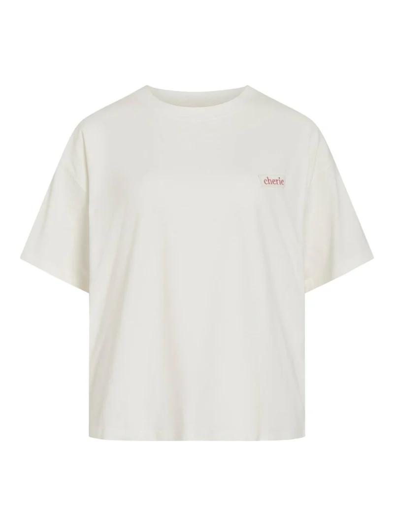 Vila T-Shirt VINORANI PATCH O-NECK S/S T-SHIRT - Snow White EMB MAUVEGLOW