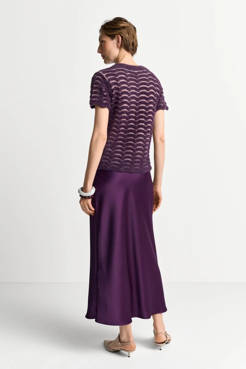 Rich & Royal Strickshirt Damen – Short Sleeve Crew Neck Zig Zag in Mulberry